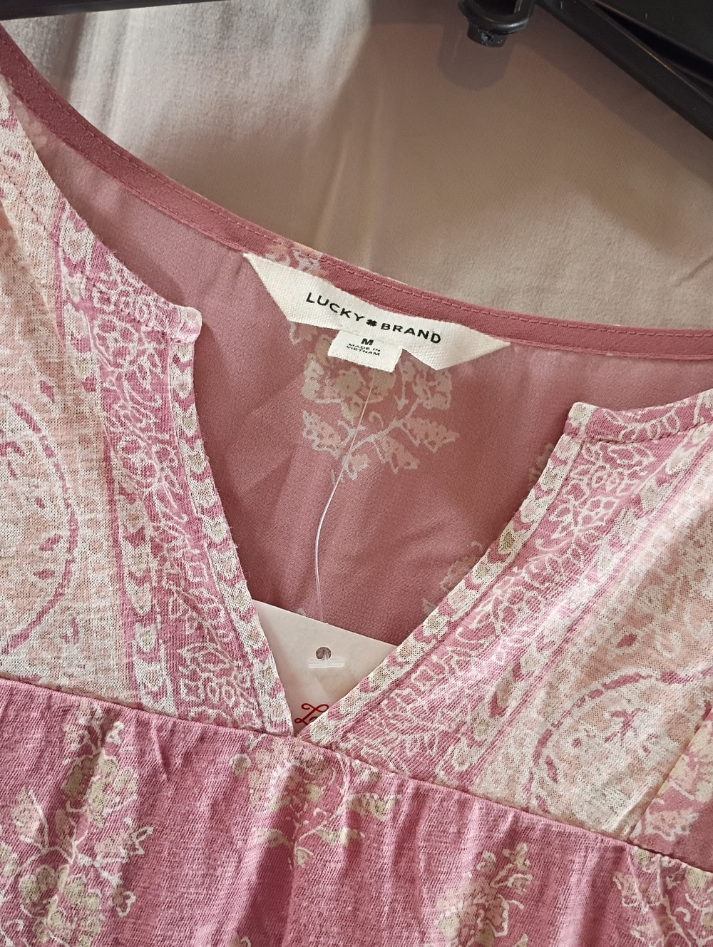 Womens Lucky Brand Pink Floral V-Neck Tunic Top Size Medium